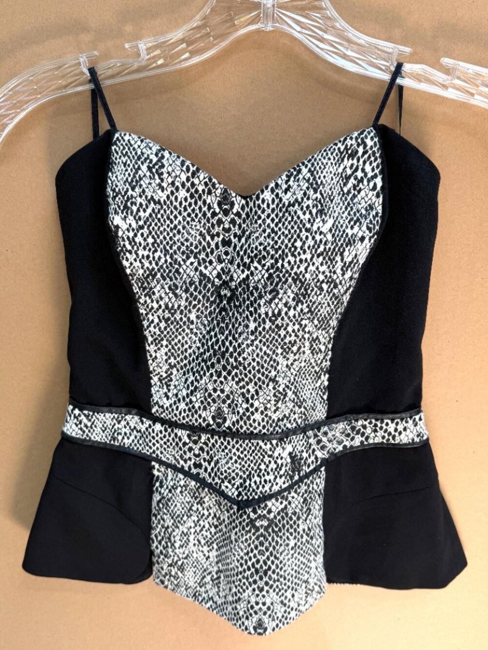 Women's GUESS Strapless Corset Top w/B&W Snake Print Pattern, Sz XS, Back Zipper